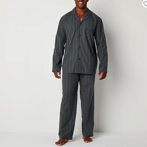 Stafford Mens Long Sleeve 2-pc. Green Gray Stripe Pajama Sets - XL